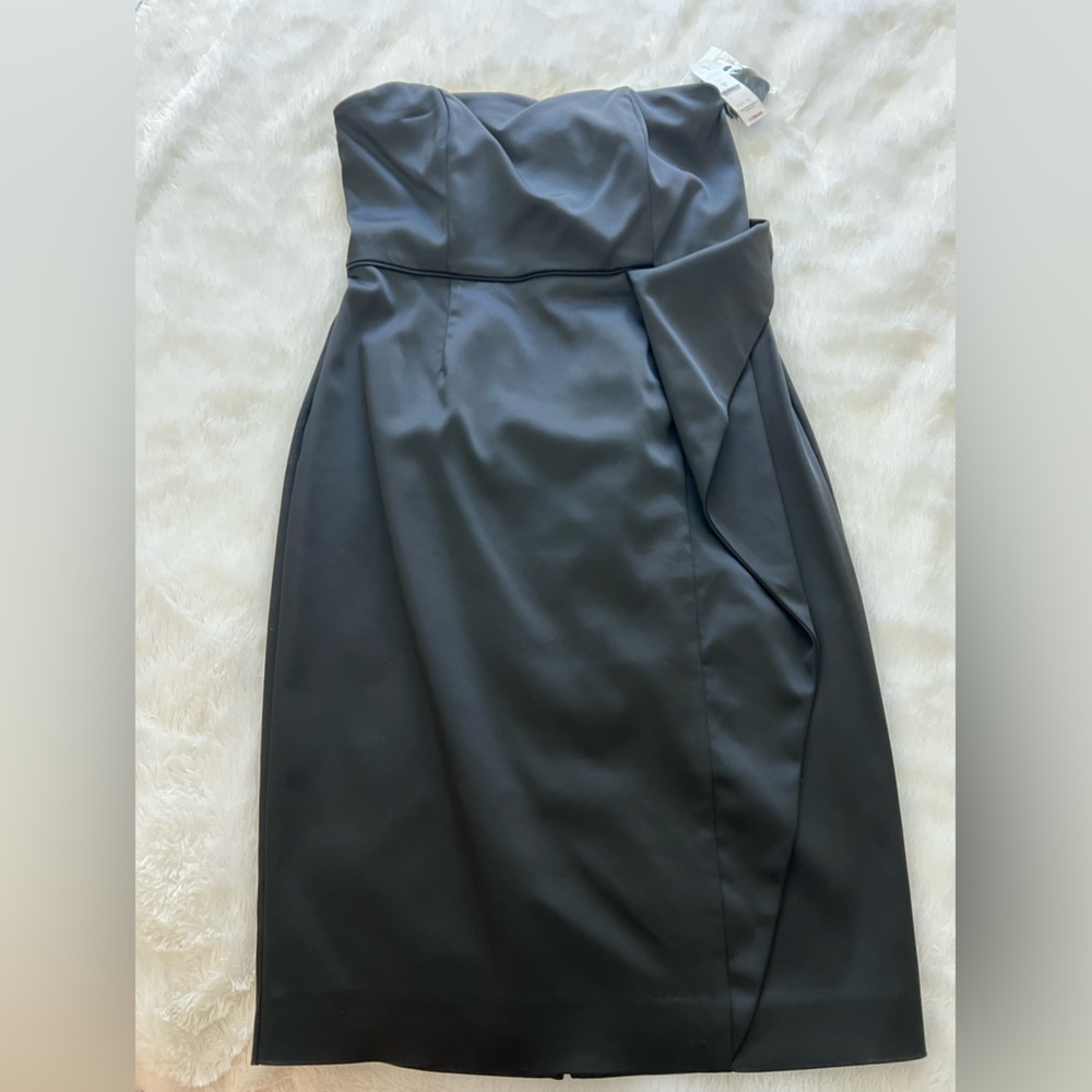 White house black market, black midi dress, lined, strapless satin structured